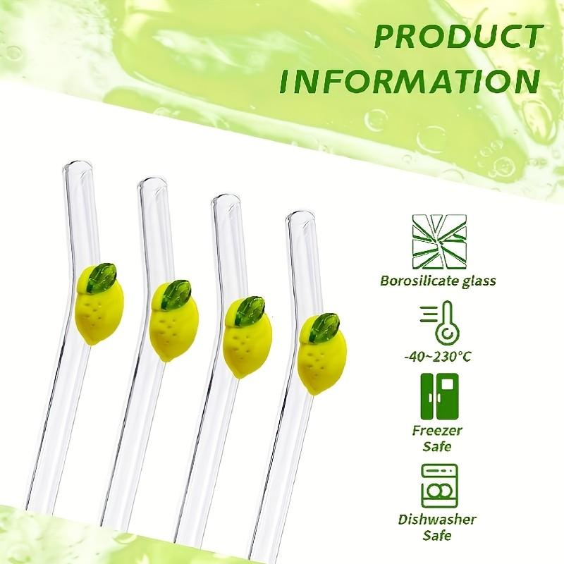 5-Piece Set Reusable Glass Straws with Cleaning Brush, Heat-Resistant Borosilicate, Dishwasher Safe, Ideal for Smoothies, Cocktails, Juices