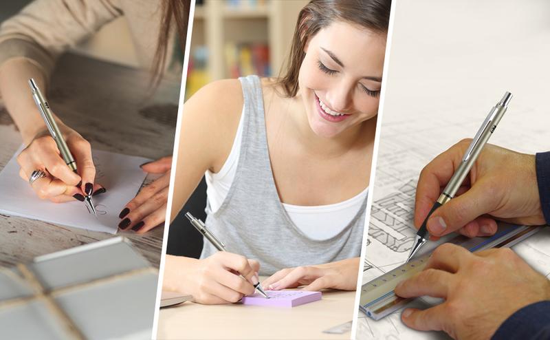 Metal Mechanical Pencil Set, Four Colors, 3 Pieces, Artistic Mechanical Pencils, 360 HB Lead Refills, 3 Erasers, 9 Extra Eraser Replacements, Drawing Mechanical Pencils, Suitable for Writing and Sketching, Includes Storage Case