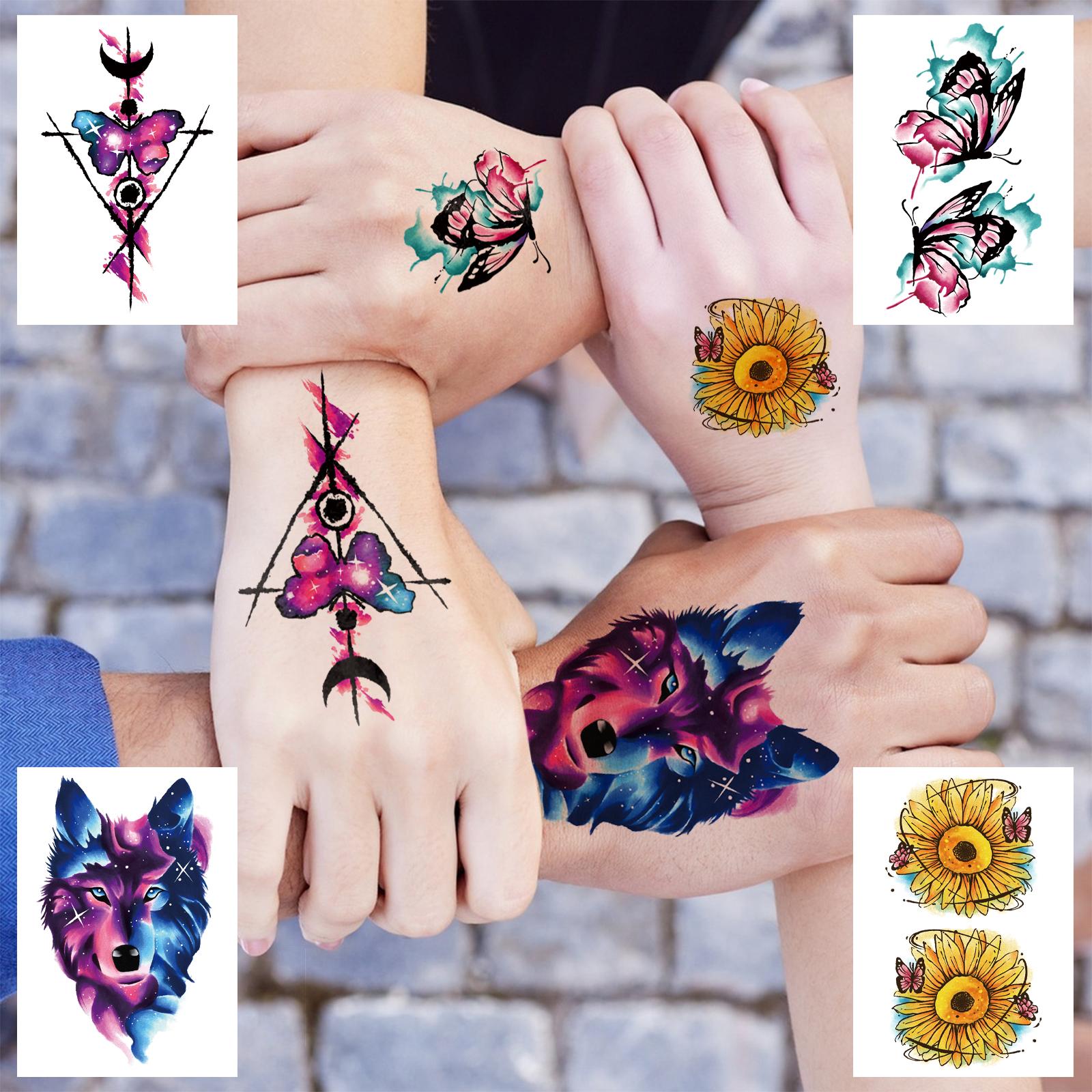 77 PCS Tattoo Stickers Waterproof Temporary Tattoo Large Half Arm Skull Clock Bee Rose Fake Tattoo Suitable for Men or Women Owl Butterfly Sunflower Tattoo Stickers