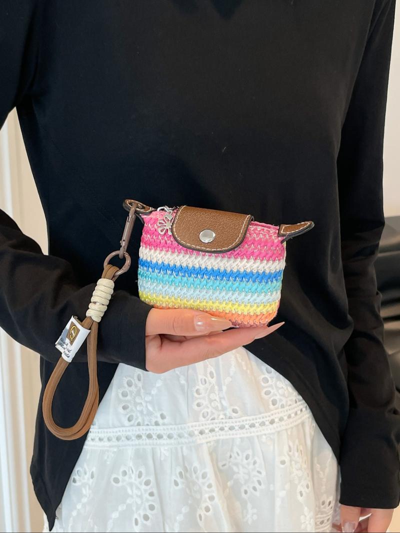 Women's Mini Casual Trendy Wallet with Detachable Nylon Wristband, Colorful Braided Design, Zipper Closure, Decorative Bag, Christmas Gift for Young Girls