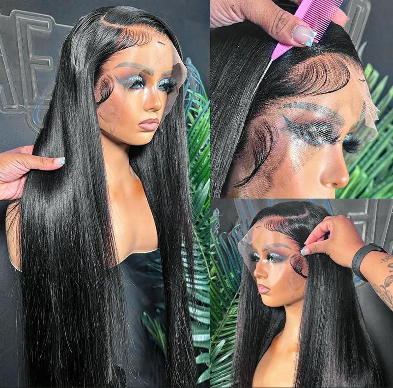 Bling Hair 32inch 13x6 Bone Straight Lace Front Wigs For Human Hair Wigs 180% Density Natural Black Color