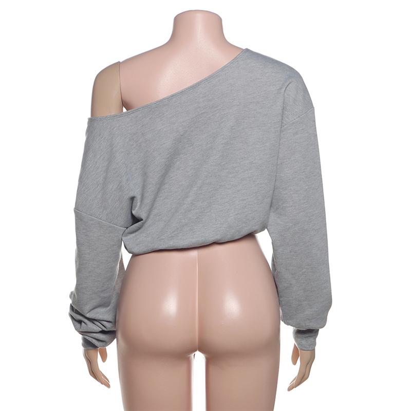 DOUCIU  Trendy Personality High Street Cool Hip-Hop Casual Streetwear Versatile Womenswear Women'S Letter Printing Cross-Shoulder Long Sleeves Short Crop-top T-Shirt