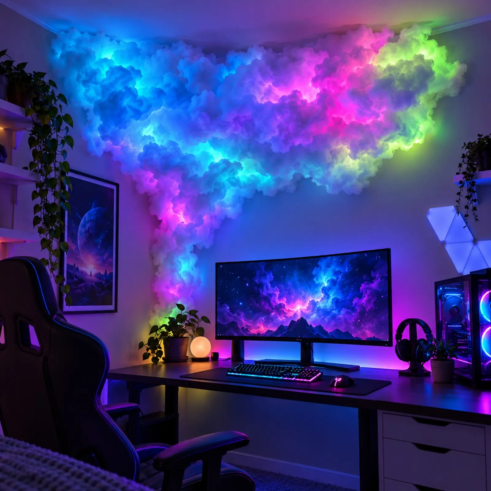 3D Thunder Cloud Lamp, Cloud-Shaped Room Decor, RGB Color Changing, Vibrant Multicolor for gaming room, aesthetic room, bedroom, dorm room, living room, Christmas Bedroom, party room, Halloween Party, Christmas Party, desk setup and TV background