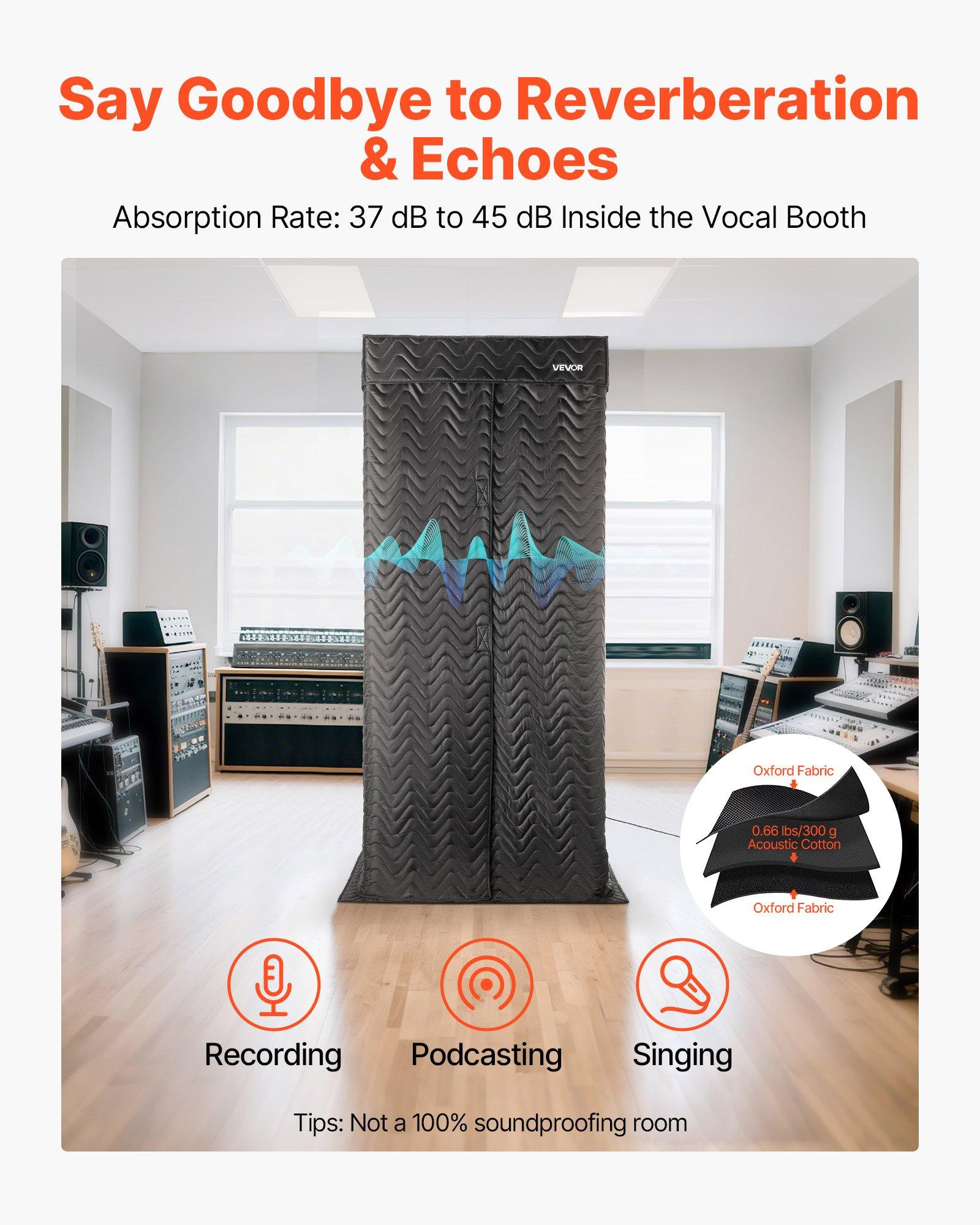 VEVOR 6.56 ft Portable Vocal Booth Recording Booth with Travel Bag for Voiceovers
