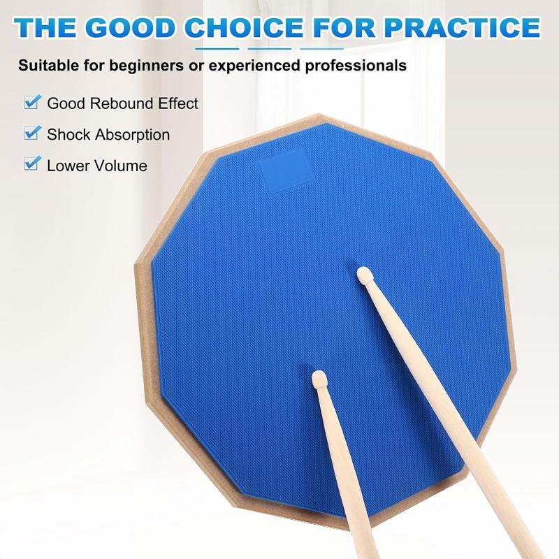 12 inch mute drum pad beginner's guide, sub drum pad metronome set, practice drum pad, practice pad suitable for various occasions, mute drum stick set, easy to carry drum board