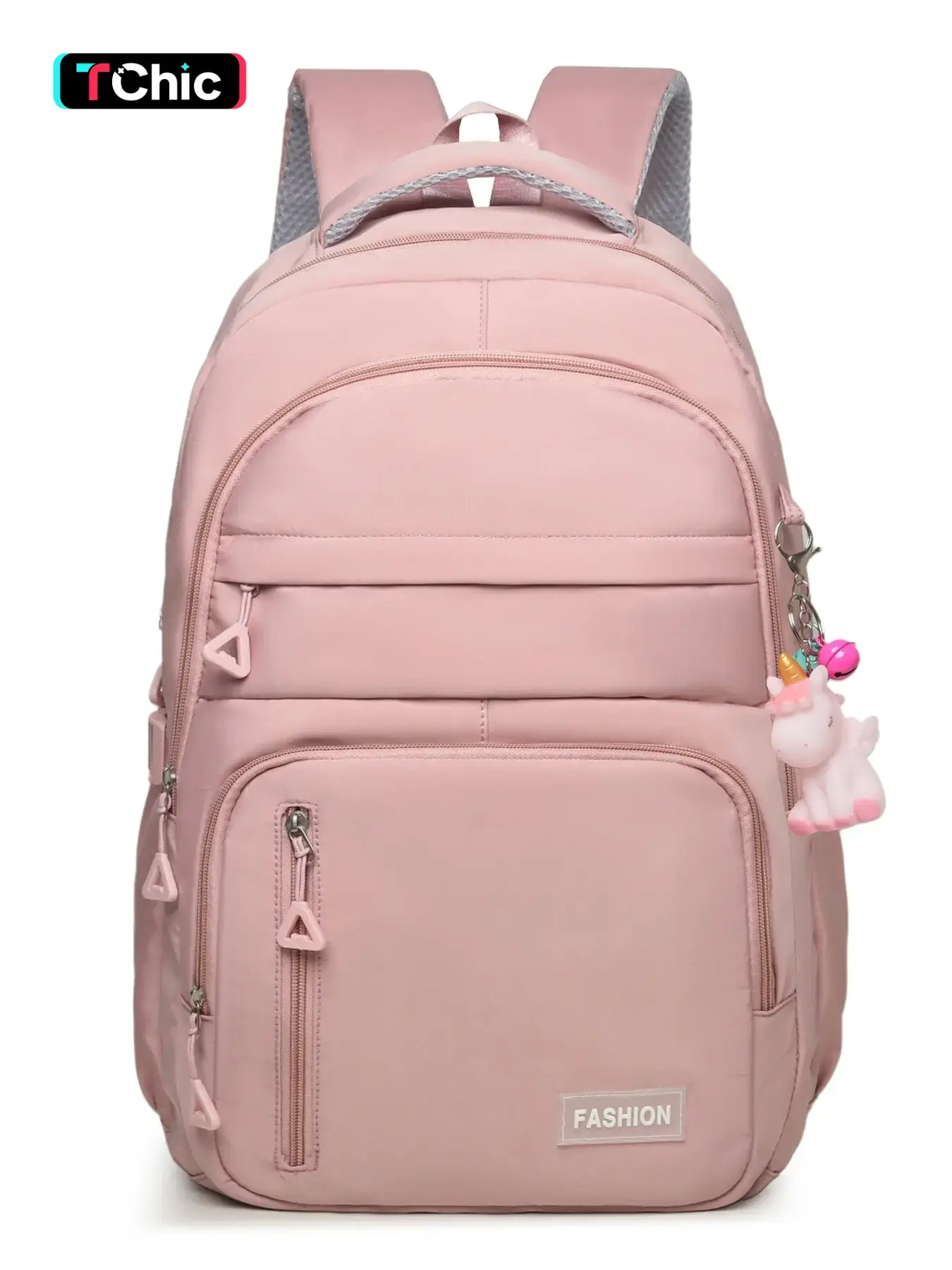 Pink Soft Trendy Backpack for Teen Girls - Lightweight Large Capacity School Bag with Unicorn Pony Pendant, Multi Layered Daypack for Junior Senior High Students, Cute Stylish Daypacks