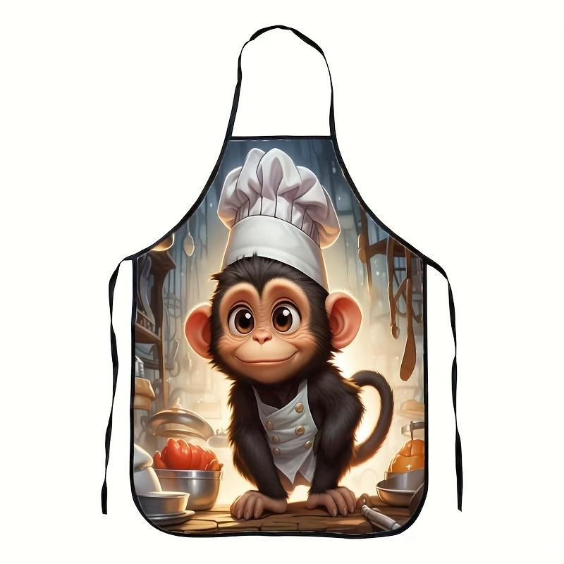 Funny Monkey Chef Hat Cartoon Kitchen Apron, Digital Print Design for Cooking & Dining