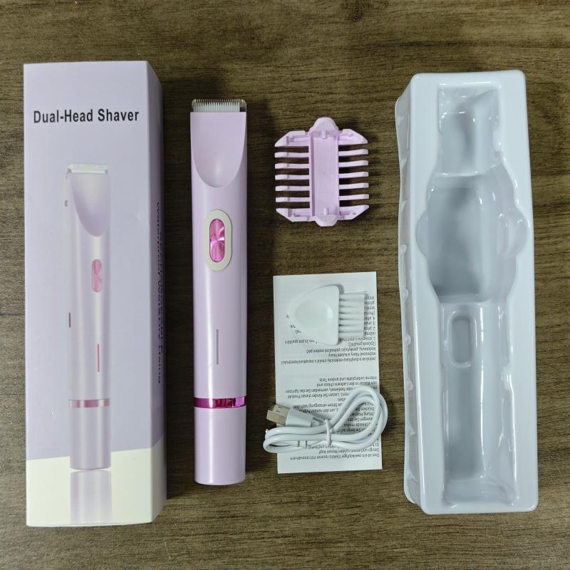 Women's Electric Razor Dual Head Reusable Female Trimmer Body Hair Remover Bikini Clipper, New Model Zb-0236L Lithium Ion Batteries Included