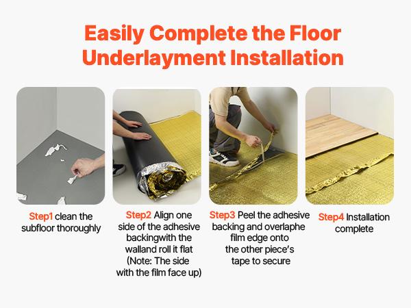 Floor Underlayment 200 sq. ft/Roll, 3-in-1 3 mm Thick Flooring Padding with Tape Vapor Barrier, Heavy Duty EPE Foam with Gold PE, Soundproofing and Noise Reduction, for Laminate Wood Floors