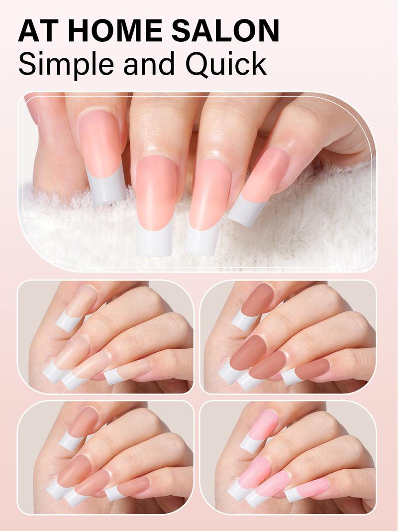 Aillsa Medium Square French Tip Press on Nails - Classic Full Cover Soft Gel Nail Tips Natural False Nails Easy to Wear Soak Off Acrylic Fake Nails Extensions Reusable & Comfortable Fit DIY Nail Art at home press-on nail set french style press nail