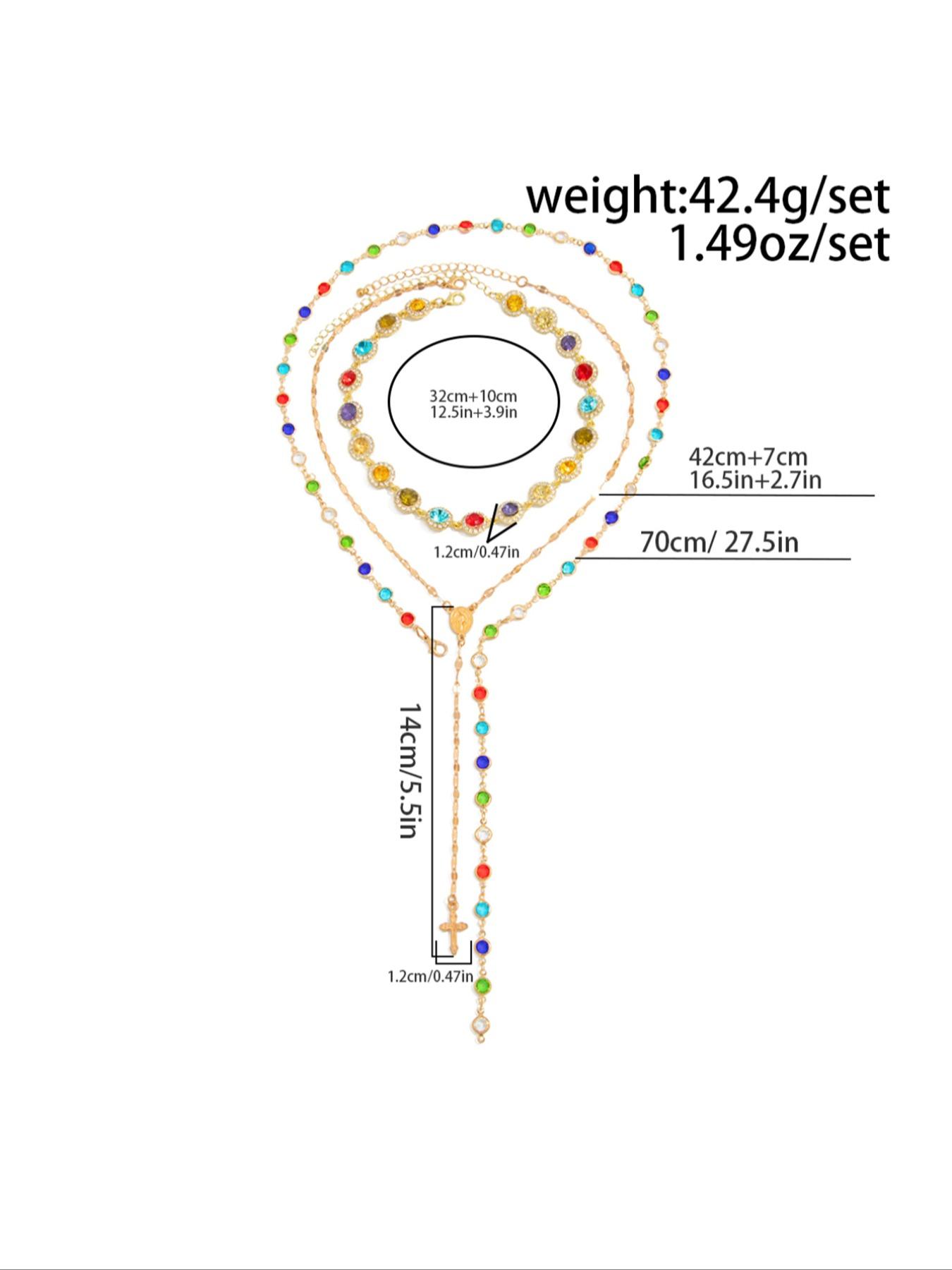 Women's Boho Style Alloy Chain Necklace Set, Boho Chic Crystal, Colorful Crystal Pendant Jewelry for Women, Casual Daily Wear & Holiday Gift Ideas