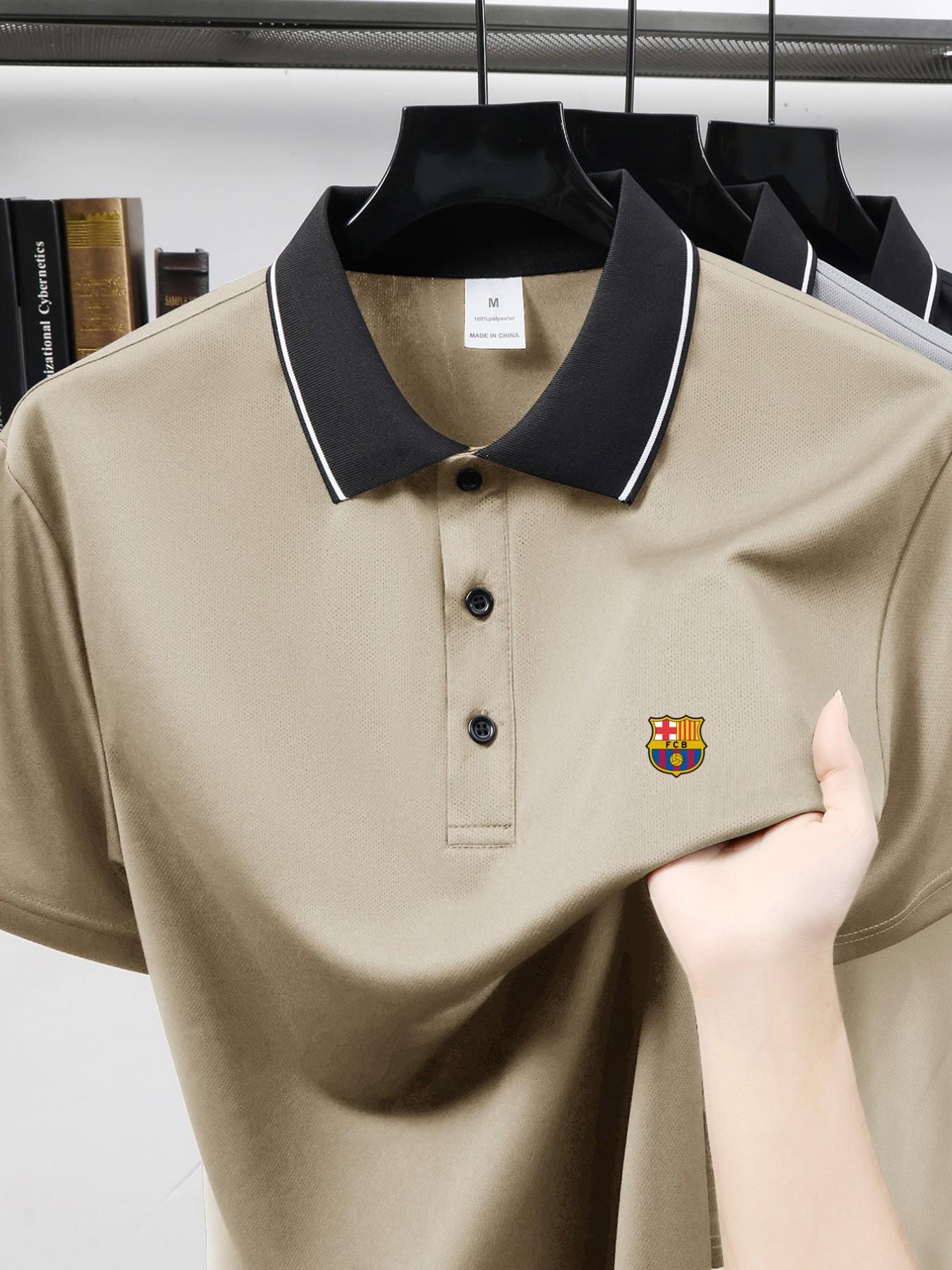 Men Women Summer Fashion Casual Outdoor Sports Fitted Short Sleeve Polo Shirt, Quick-Dry Breathable Easy Wash, Barcelona Football Team Logo Print