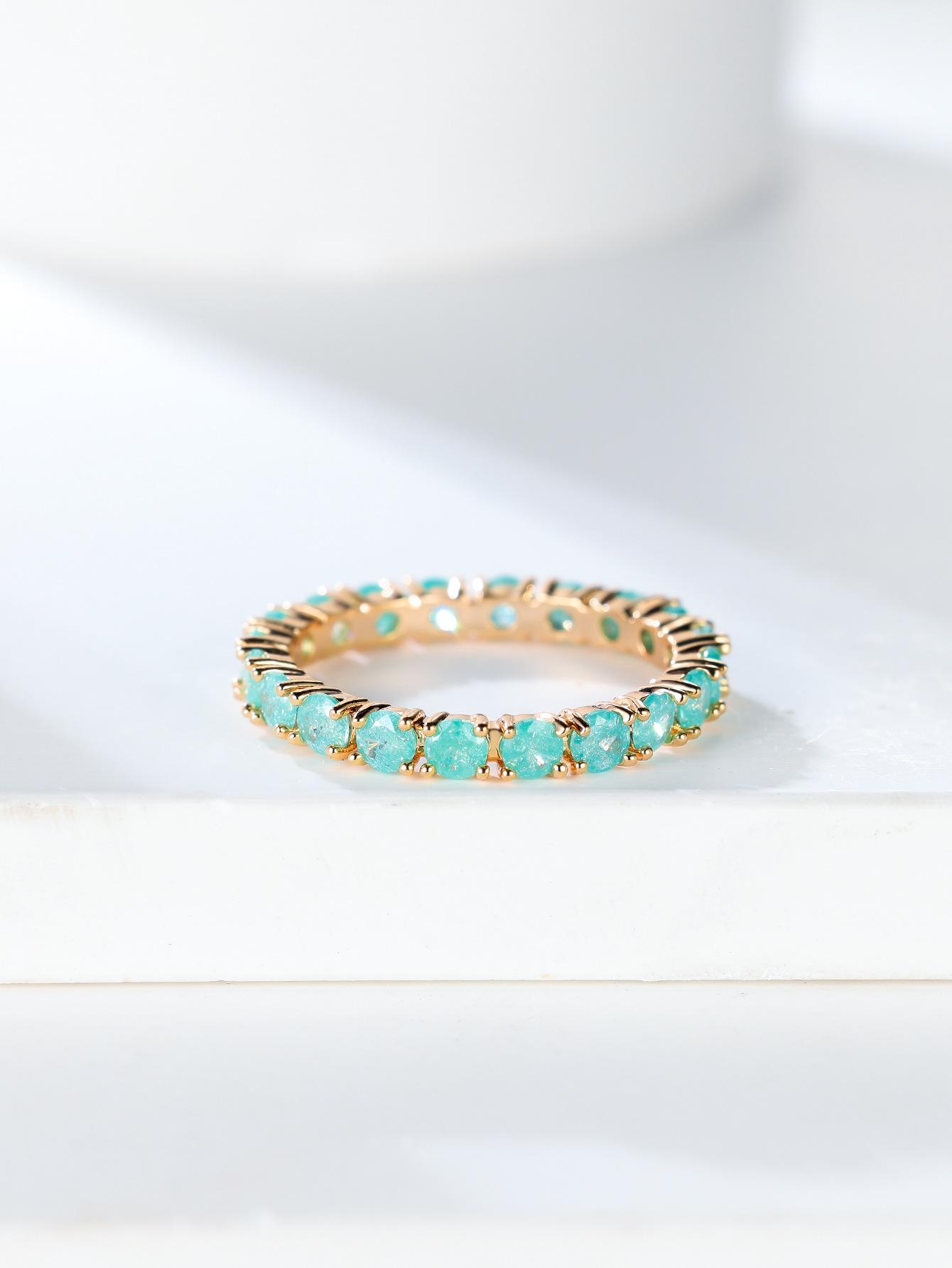 French-style vintage champagne gold ice flower zirconia ring with full-set diamonds