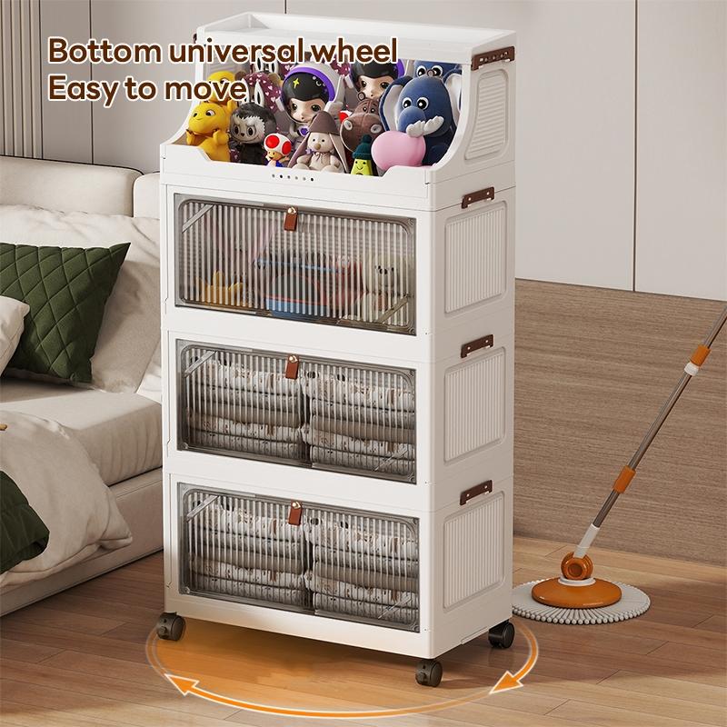 Transparent Flip Cover Storage Cabinet, Plastic Home Organizer, Space-Saving, Mobile with Wheels, Durable and Stylish, 2-6 Layers Optional