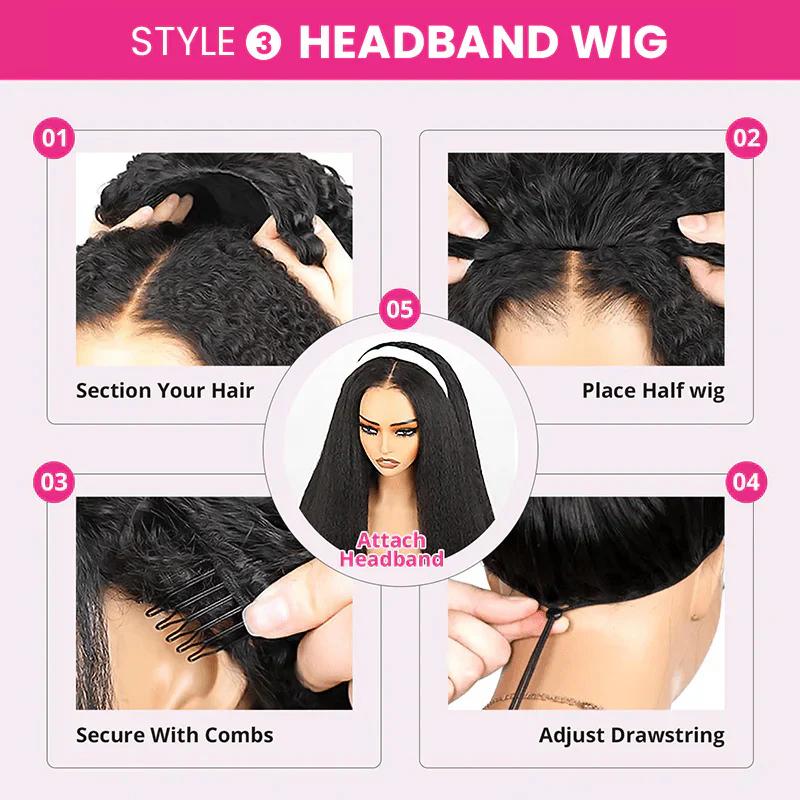 [Glueless 3 in 1 Half Wig] Deep Wave Flip Over Half Wig Human Hair Curly Flip Over Seamless Blend Edges Glueless Drawstring Headband Clip In Wigs for Women Ready to Go Wig Beginner Friendly for Black Women TikTokShopHolidayHaul