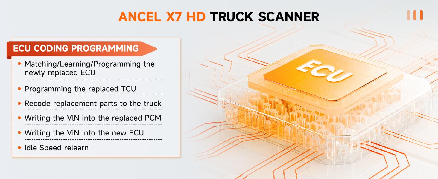 ANCEL X7 HD Heavy Duty Truck Scanner, 40+ Reset Bidirectional Diesel Scan Tool for Cummins, Detroit, Caterpillar, Volvo, Paccar, Semi Trucks Full System Diagnostic Tool with DPF, ECU Coding, 2 In 1 Diagnostic Scan Tool for Truck & Car