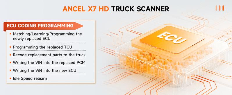 ANCEL X7 HD Heavy Duty Truck Scanner, 40+ Reset Bidirectional Diesel Scan Tool for Cummins, Detroit, Caterpillar, Volvo, Paccar, Semi Trucks Full System Diagnostic Tool with DPF, ECU Coding, 2 In 1 Diagnostic Scan Tool for Truck & Car
