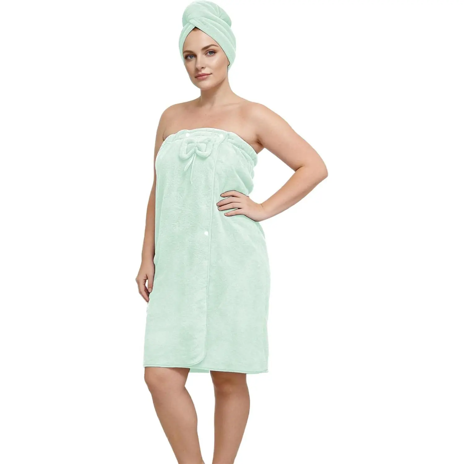 Wrap for Plus Size (XL-2XL) with Hair Drying, Wearable Bath Body Wrap & Spa Bathrobe,Light Green