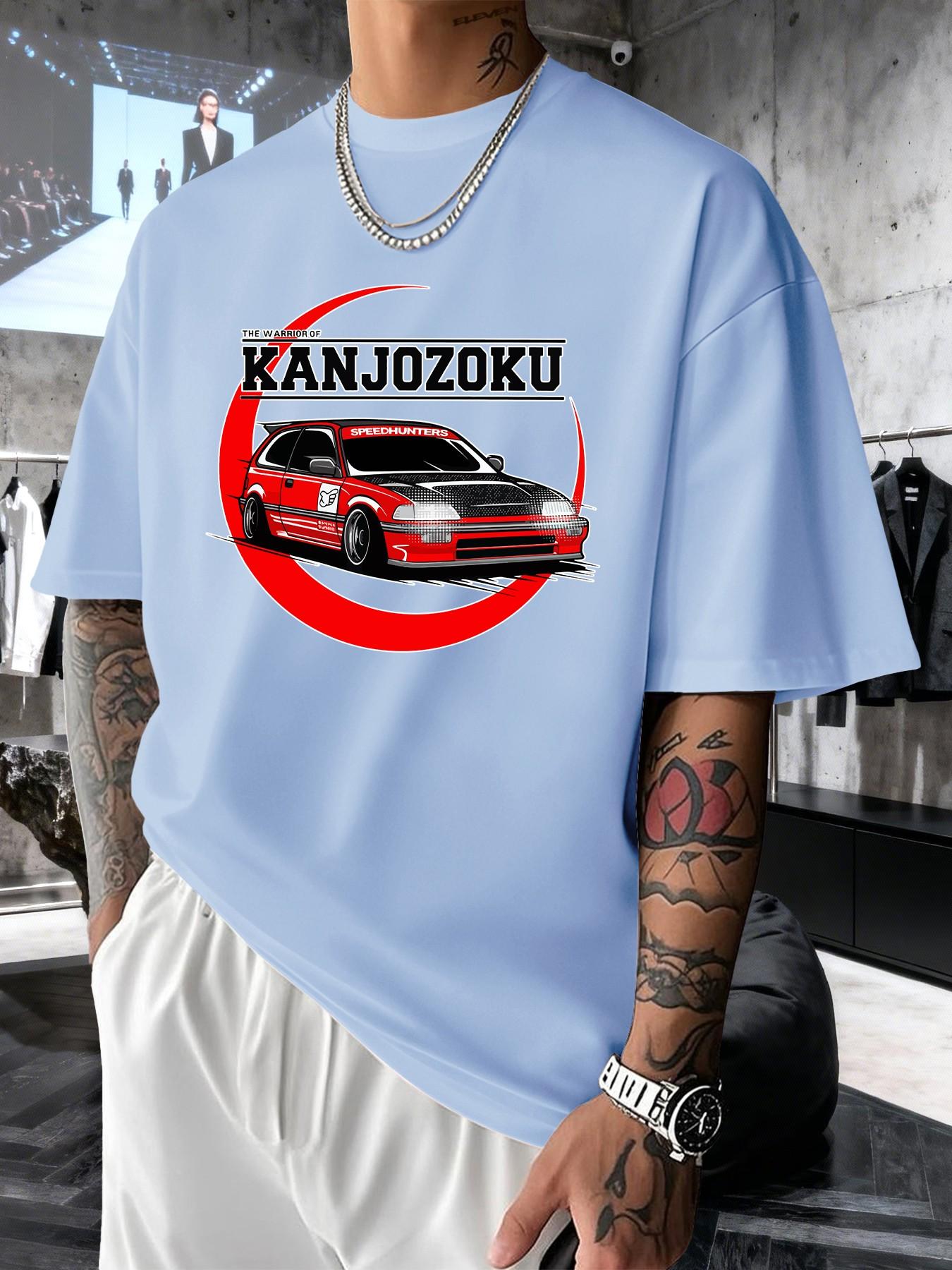 Kanjozoku Jdm Car Culture Print Men's Fashion T-Shirt, Casual Streetwear Short Sleeve Top, Comfortable Round Neck Tee for Spring Summer