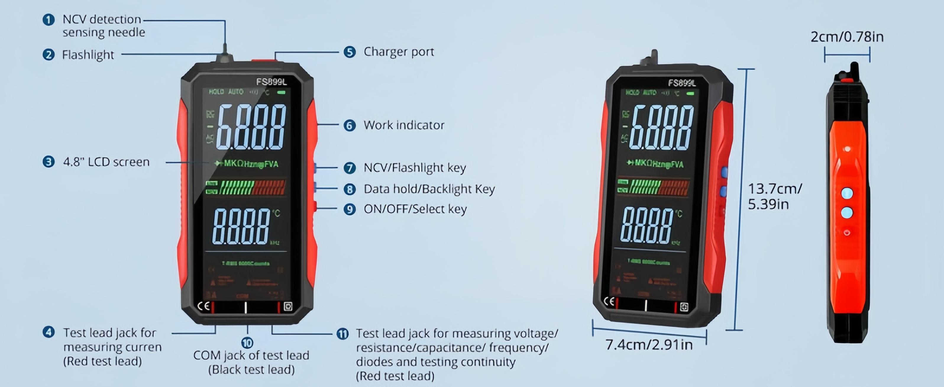 ADESKE 6000 Counts Smart Digital Multimeter – USB Rechargeable, Large Backlit Screen for Voltage/Resistance/Temp, NCV Non-Contact Detection, DIY Electrician Tool Kit – Portable & Professional