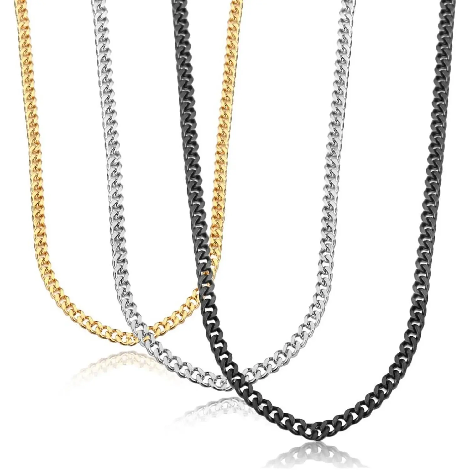 CASSIECA 3.5mm Cuban Link Chain Necklace for Mens Boys Women Black Silver Tone Chains for Men Available in 16/18/20/22/24/30 inch Chain Men's Accessories, Necklace Set, Cuban Link Design Sohochic