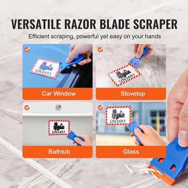 Plastic Razor Blade Scraper,2pcs Scraper Tool,100pcs Plastic Blades,for Cleaning Scraper Remover for Stickers,Decals,Adhesive,Labels,Paint from Glass,Car,Window,Caulk,No Scratches Lightweight Kit Kit Kit