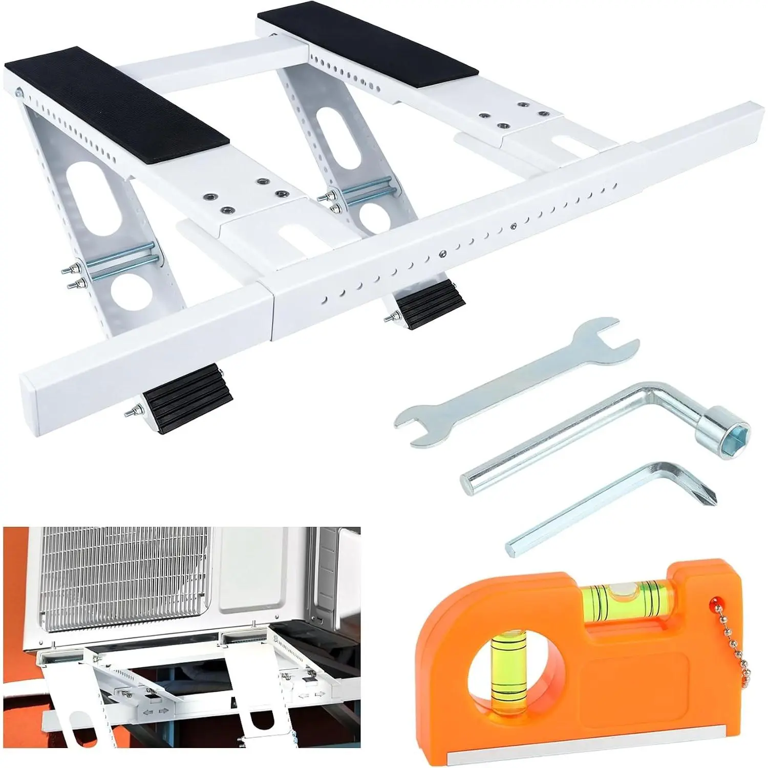 No-Drill Window AC Bracket, Heavy Duty Adjustable Air Conditioner Support for Single & Double Hung Windows, Fits 5,000-24,000 BTU Units, Holds 220lbs, Easy Tool-Free Installation, Renter Friendly