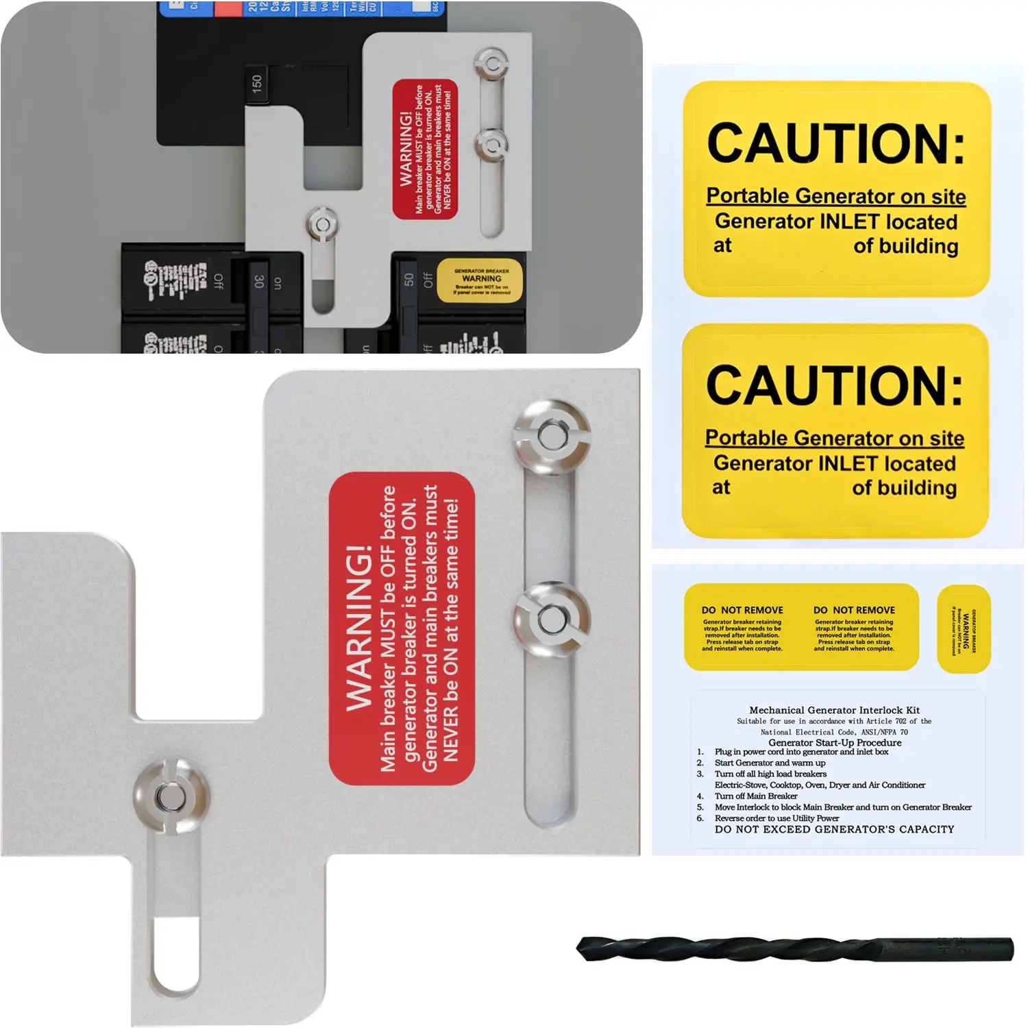Generator Interlock Kit for Eaton Cutler Hammer BR Series 150 and 200 Amp Panels