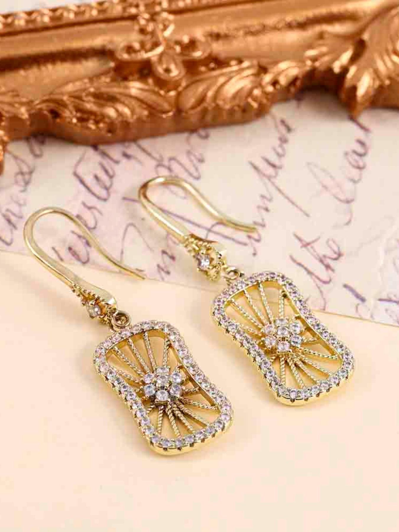 Geometric Hollow Out Zircon Earrings for Women, Elegant Office Wear Jewelry, Silver Color and Options, Versatile Fashion Accessories