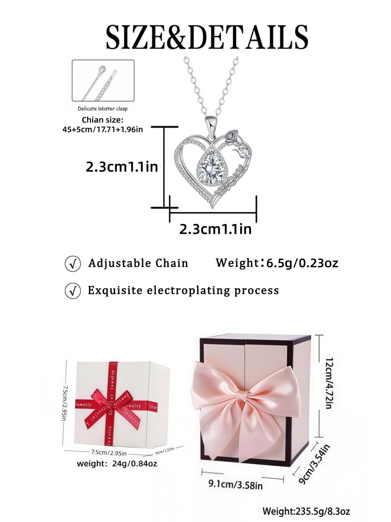 Diamond Drop Rose Heart Mom Luxury premium heart-shaped MOM teardrop gem necklace.Paired with a preserved rose & teddy bear jewelry gift box.Perfect mysterious gift for festivals, birthdays, Valentine's Day, Mother's Day and Christmas.