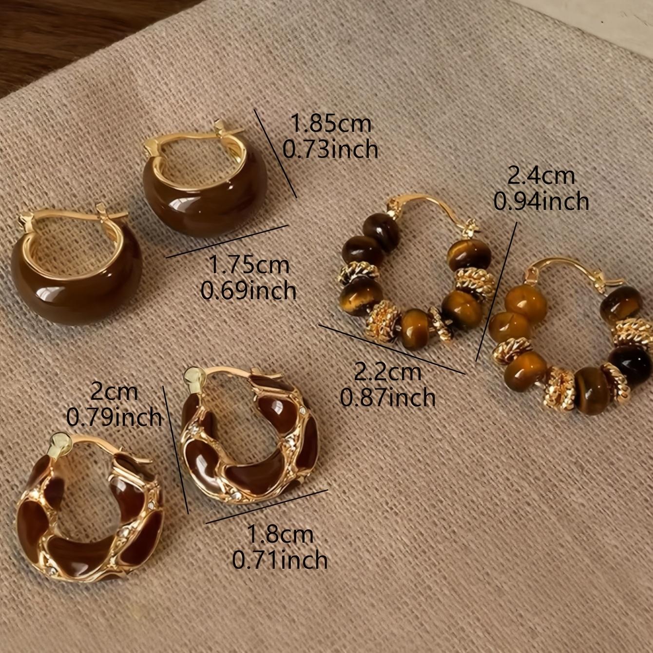 Women's Geometric Design Amber Beaded Earrings Set - Retro Elegant High-End, Suitable for Daily, Party Wear