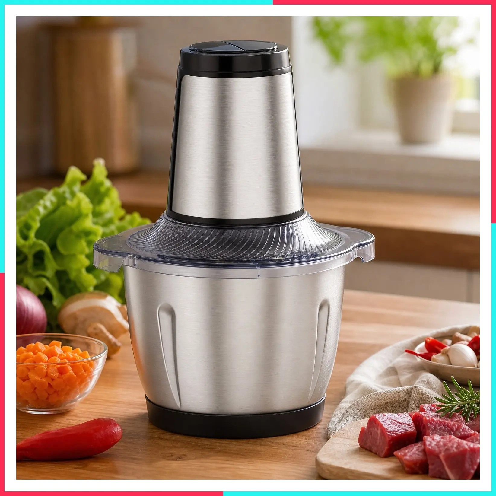 6 Cup Electric Food Processor, 250W Meat Grinder & Chopper