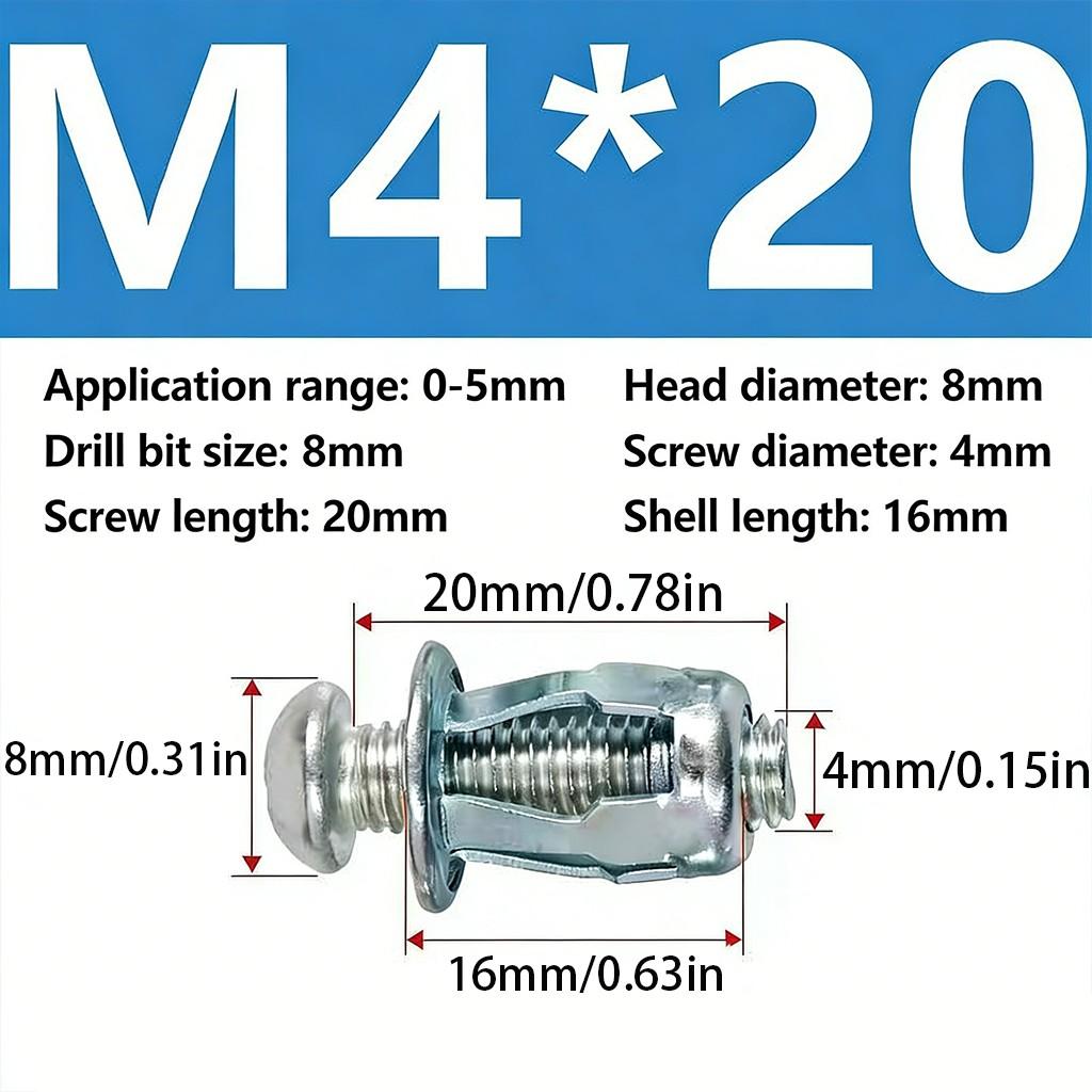 Heavy Duty Bolt Hollow Door Anchors Toggle Bolts for Drywall, Carbon Steel Expansion Screws Set, Expands Behind Wall for Cabinets Walls, Bolt Anchors for 0-5mm Thin Doors Drywall Caravan Walls, Easy Install Multi-Purpose Anchors