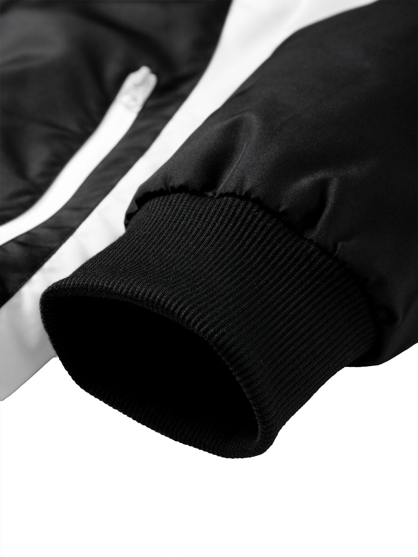 Men's Funny Print Contrast Stand Collar Jacket, Fall Winter Zipper Pocket Outdoor Sport Wind-Resistant Coat, Casual Fitness Training Top