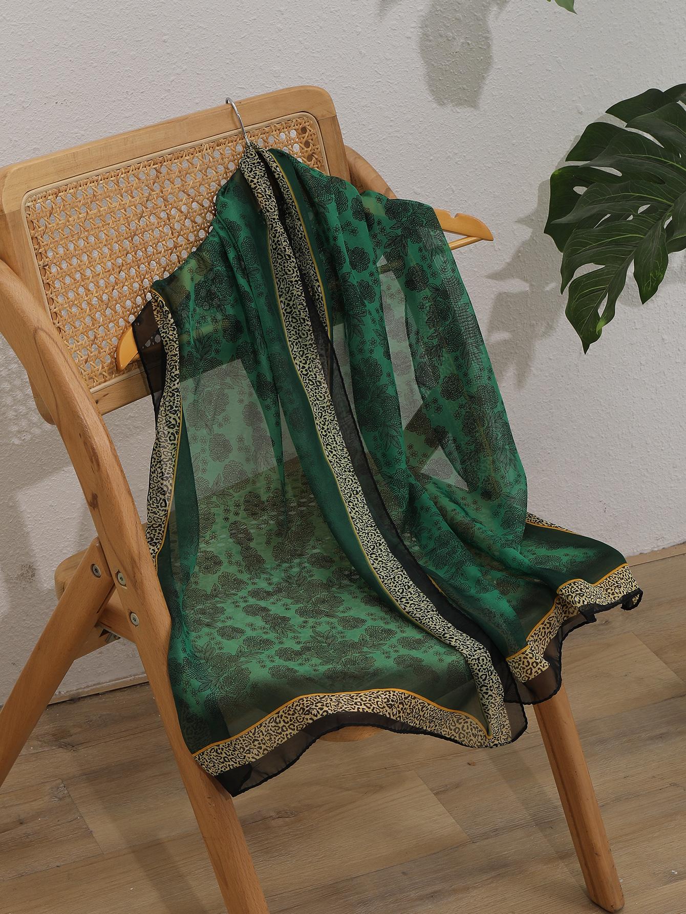 New Leopard Chain Pattern Scarf Shawl, Women's Sun Protection Silk Scarf, Long Wrap Beach Travel Outdoor Accessory, Fashion Headband