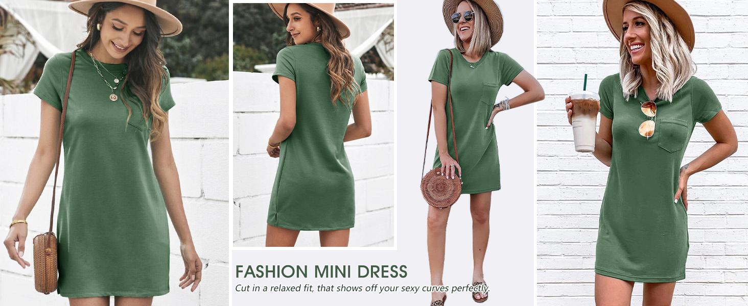 Wenrine Women‘s T Shirt Dress Summer Fashion Mini Dress Crew Neck Short Sleeve Dress Solid Color Casual Dress with Pocket Wenrine Women‘s T Shirt Dress Summer Fashion Mini Dress Crew Neck Short Sleeve Dress Solid Color Casual Dress with Pocket