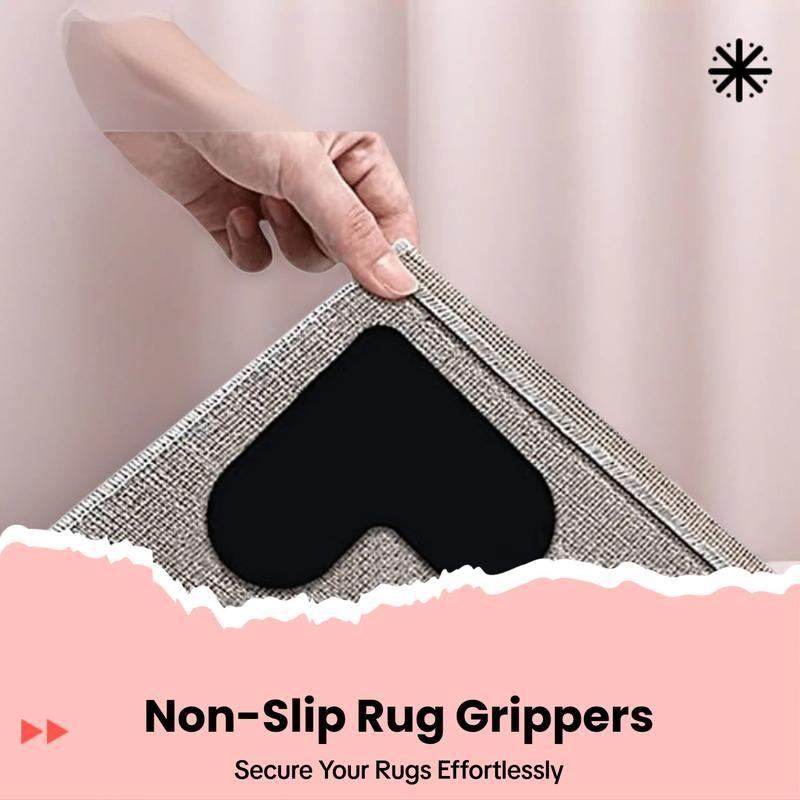 4pcs Non-Slip Rug Gripper for Hardwood Floors and Tiles, Double-Sided Anti-Slip Rug Grips, Washable, Corner Side Gripper
