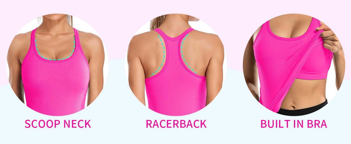 ATTRACO Ribbed Workout Tank Tops for Women with Built in Bra Tight Racerback Scoop Neck Athletic Top ATTRACO Ribbed Workout Tank Tops for Women with Built in Bra Tight Racerback Scoop Neck Athletic Top