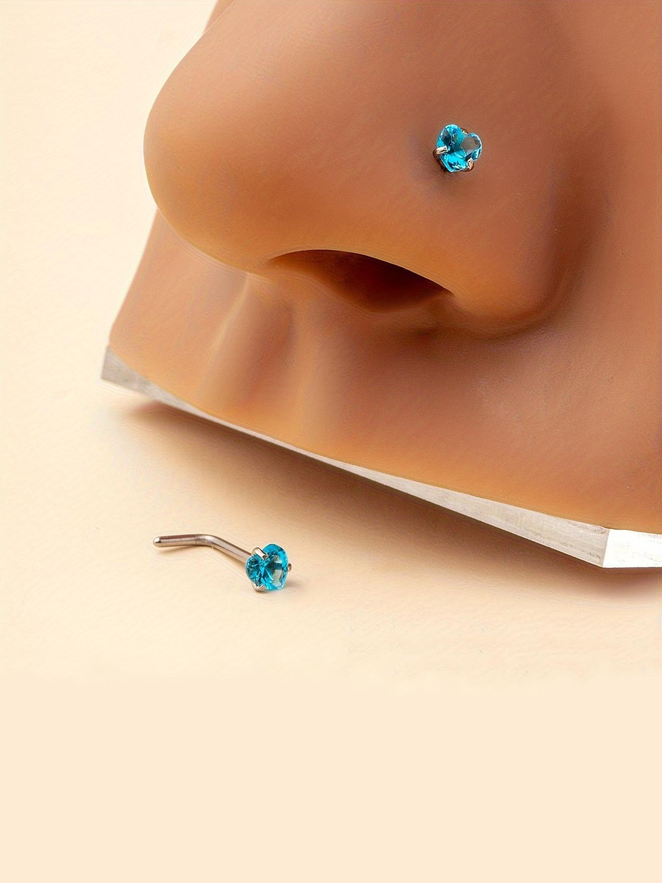 Summer Rhinestone Decor Heart Design L-shaped Nose Studs, Nose Piercing Jewelry, Nose Ring Jewelry, Daily Back To School