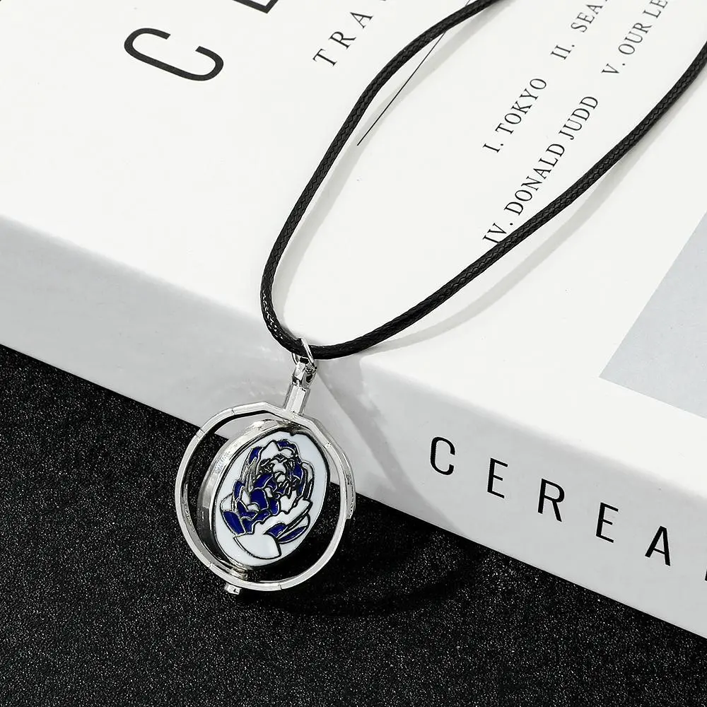 Arcane Theme 2 Season Ekko-Jinx Rotating Blue-Pink Rose Pendant Necklaces, Piltover Cosplay Fashion Costume Jewelry Gift for Anime Fans, Arcane Necklaces