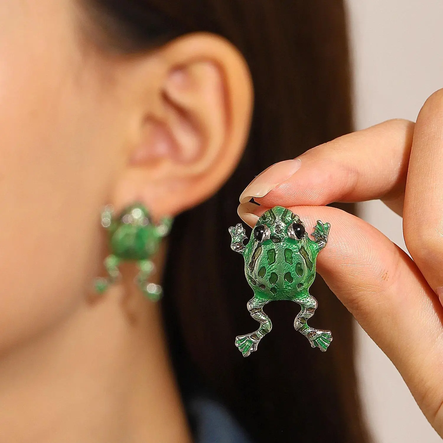 Funny Green Frog Stud Earrings For Women Cute Animal Frog Ear Clip Piercing Studs Y2k Aesthetics Jewelry Gifts