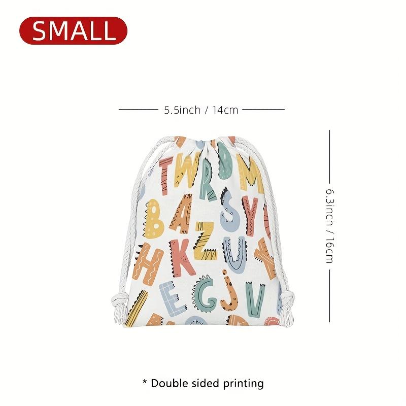 Gift for Her/Him Animal Texture Alphabet Patchwork Happy Learning Parent-child Pattern Drawstring Storage Bag, Cosmetics and Jewelry Storage Bag, Storage Bag Bundle Pocket, Suitable for Travel, and Accessories Drawstring Bag.