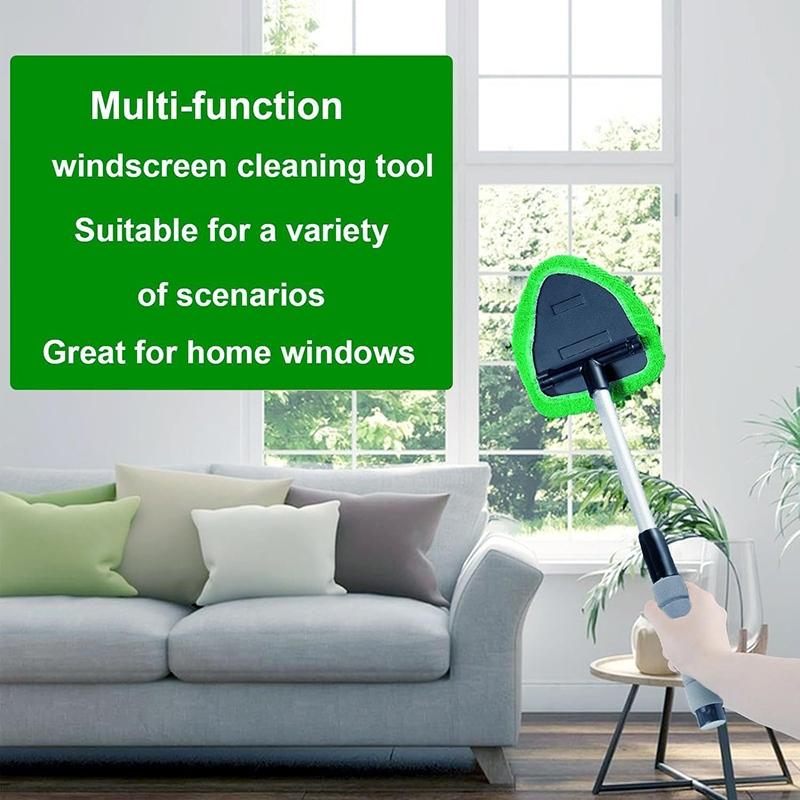 Windshield Cleaning Tool, Microfiber Car Window Cleaner with Extendable Handle, Includes 3 Reusable Washable Microfiber Pads