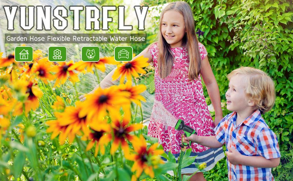 High Quality Car Washing Hose 3/4 in. x 50 75 100ft HEAVY DUTY Kink Free 4X Stronger Expandable Flexible Garden Water Hose with 10 Function Nozzles for Yard Outdoor Garden Watering Car Wash Lawn and RV