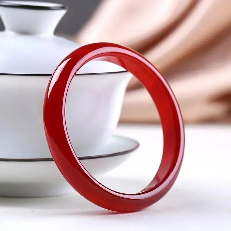 Brazilian Red Agate Bracelet Classic Fine Round Jadeite Bangle Retro Edition Women's Chinese Red Fashion Exquisite Handing Gift