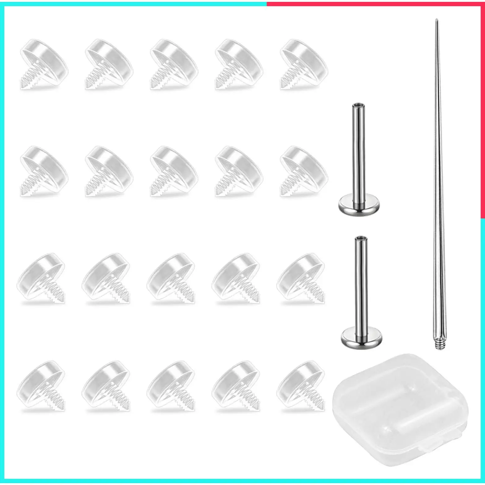 20 Pcs 16G (1.2mm) Clear Invisible Piercing Retainers - Internally Threaded Stud Tops for Nose, Lip, Cartilage - Screw-On Replacement Ends for Work, School, Family - Keep Your Existing Metal Post, Swap in Under 1 Minute