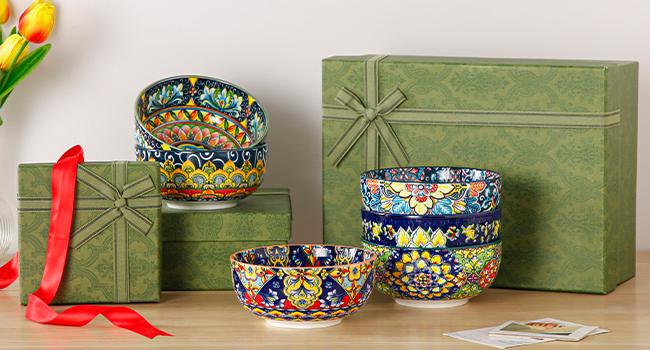 vancasso Cereal Bowls Set of 6, Bohemian Ceramic Soup Bowls, 28 oz Colorful Bowls Set for Kitchen, Dishwasher & Microwave Safe for Salad, Pasta, Rice, Oatmeal, Fruit Tableware vancasso Cereal Bowls Set of 6, Bohemian Ceramic Soup Bowls, 28 oz Colorful Bowls Set for Kitchen, Dishwasher & Microwave Safe for Salad, Pasta, Rice, Oatmeal, Fruit Tableware