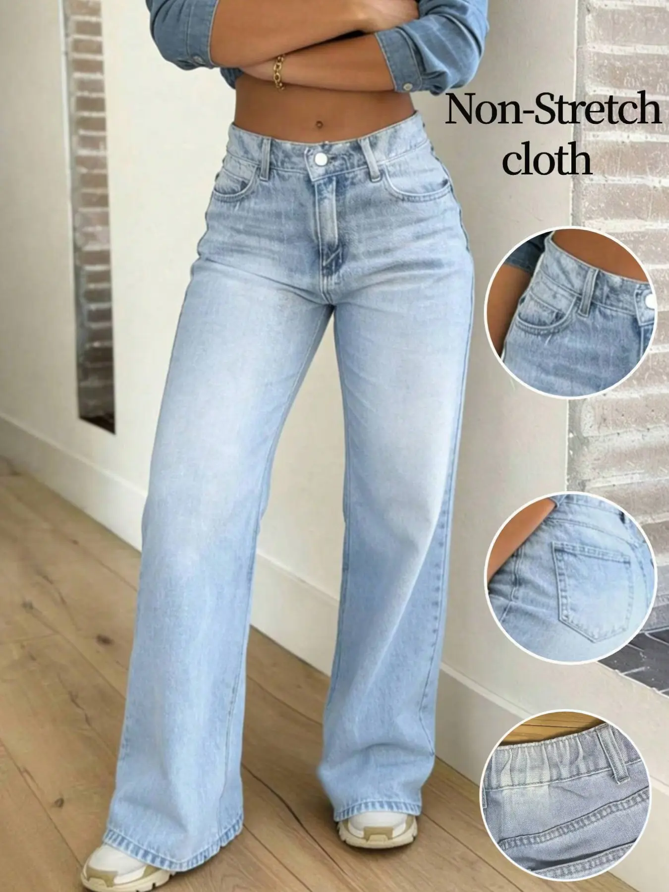 High Waist Light Blue Wide Leg Jeans for Women, Non-Elastic Retro Loose Straight Leg Denim Jeans, Comfortable and Stylish Long Jeans