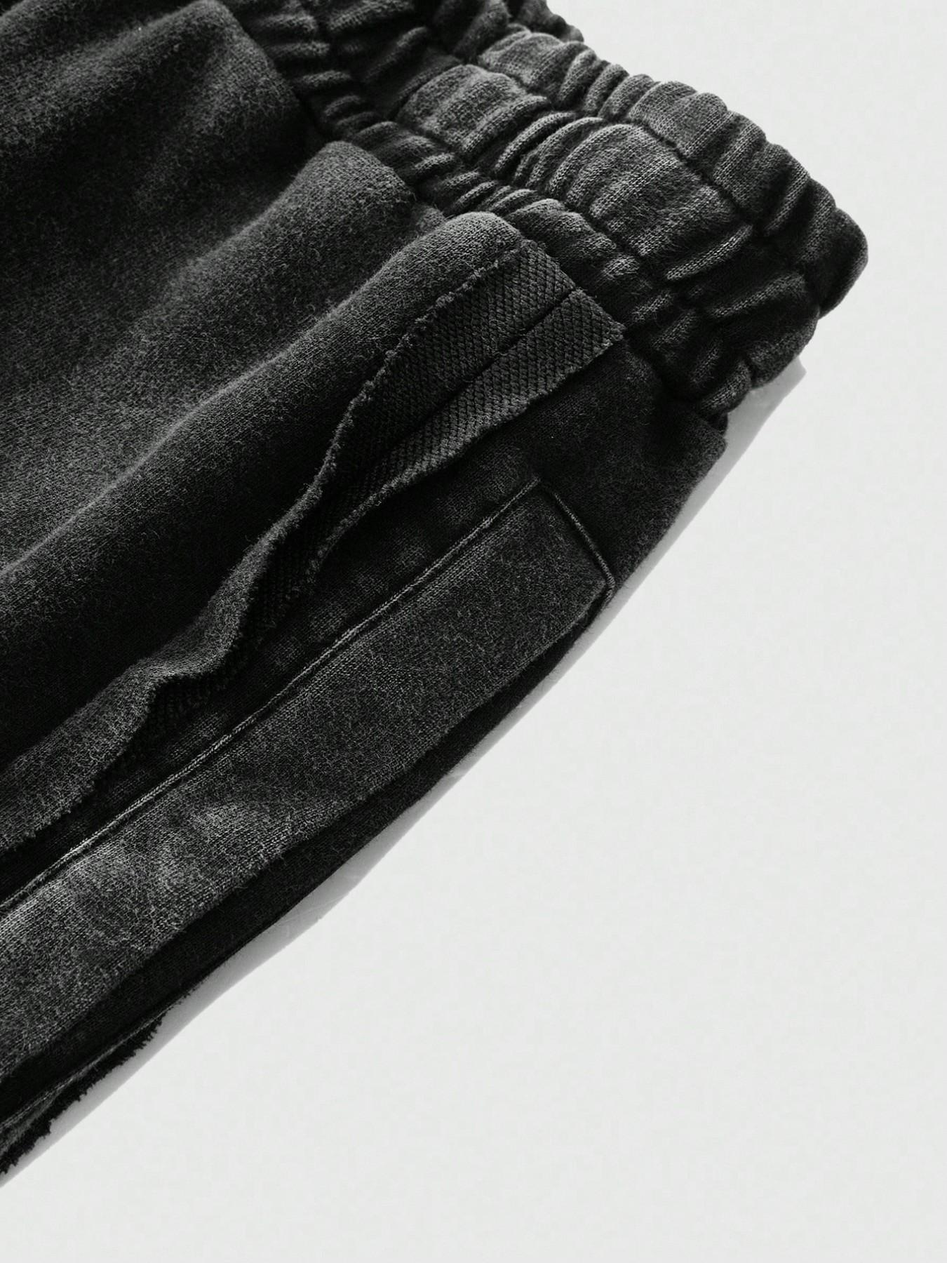 Men's Washed Frayed Edge Wide Leg Oversized Sweatpants, Elastic Waist, Long Drop Pants, Casual Leisure Wear, Comfortable and Stylish