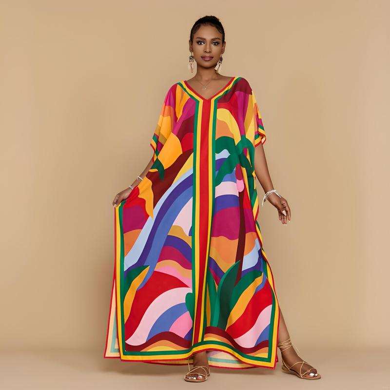 Bsubseach Kaftan Dresses for Women Plus Size Beach Swimsuit Cover Up V Neck Caftan Dress Loungewear